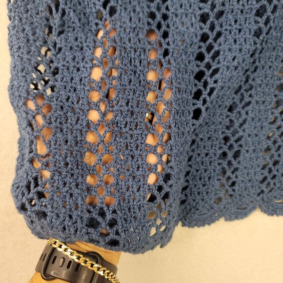 Vintage 90s Crocheted Button Front Tank Top Vest Size M Blue Deadstock NEW Boho - Picture 8 of 10